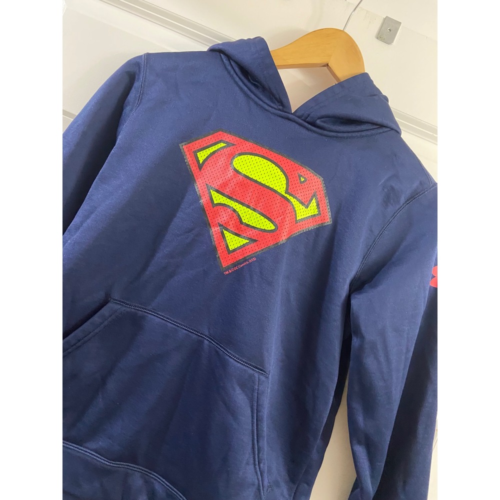 Under Armour Superman ColdGear Storm Hoodie Navy Blue Youth Medium YMD Pullover